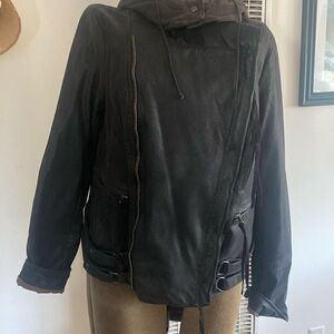 We the free vegan leather hooded moto style zipper jacket large